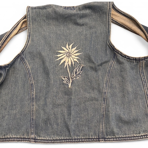 Brixton Embroidered Denim Vest M | Western Boho Flower Jean Vest - Picture 2 of 6